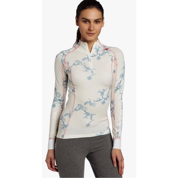 Helly Hansen MEDIUM wool Sling Floral Half Zip Baselayer Long Sleeve Cream - Picture 1 of 10